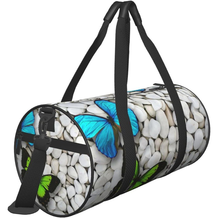 Дорожня сумка-циліндр Блакитний метелик, Зелений метелик та каміння, спортивна сумка для чоловіків і жінок, сумка-мішок, спортивна дорожня сумка