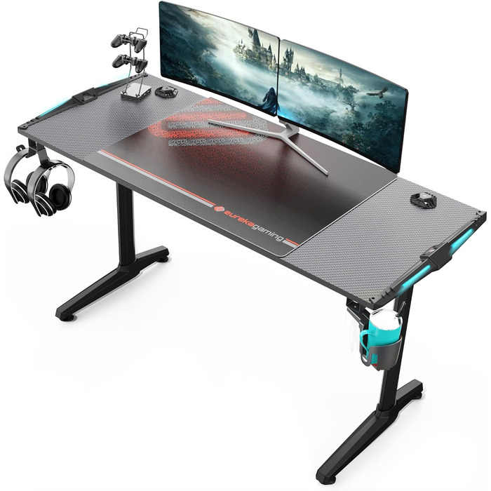 Ігровий стіл EUREKA ERGONOMIC, 140 x 60 см, МДФ / сталь / вуглецеве волокно, чорний