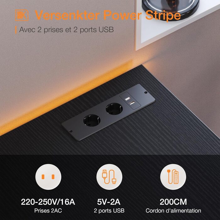 Письмовий стіл ODK з 3 шухлядами, тканина, 120x48x75,5 см, комп&39ютерний стіл з 2 розетками та USB-портами, двосторонній ПК-стіл, офісний стіл для домашнього офісу, чорний 120x48x75,5 см чорний