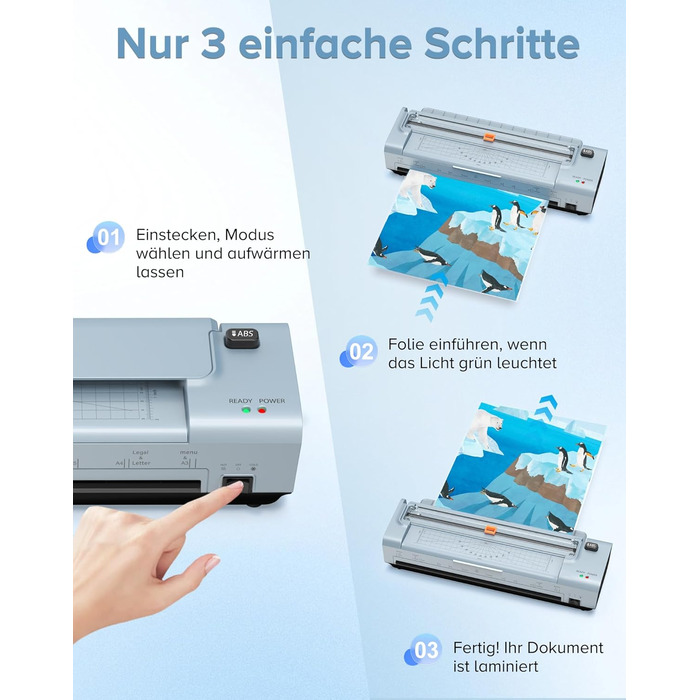 Дюймовий ламінатор A3/A4 з 20 пакетами для ламінування, гарячий та холодний ламінатор, ABS-пластик із захистом від застрягання, 10-в-1 ламінатор з різаком, тримером та закруглювачем кутів для офісу, школи та дому (синій), 13-