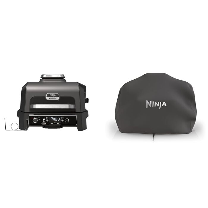 Електричний гриль Ninja Woodfire Pro XL, багатофункціональний вуличний гриль 4-в-1 та захисний чохол Woodfire XL, офіційний аксесуар