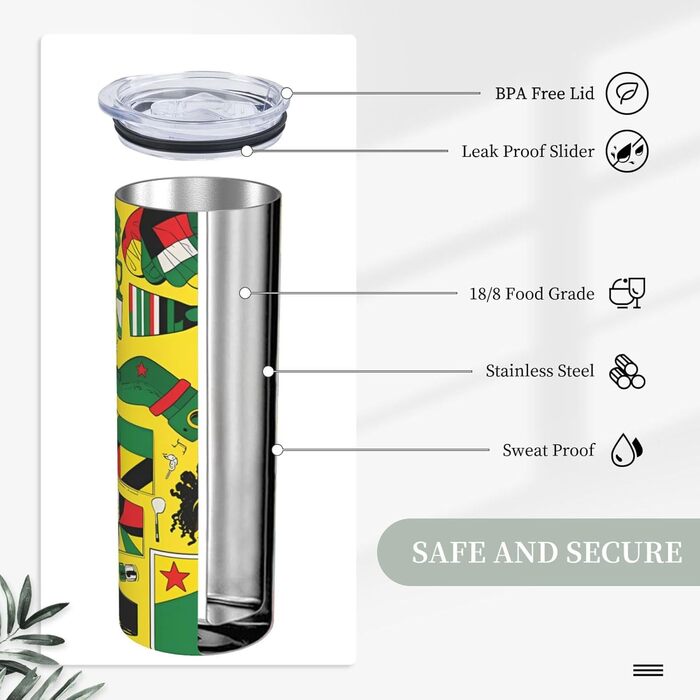 Кухоль з прямою трубочкою, ямайські елементи, принт, дорожній кухоль, підходить для кемпінгу, офісу та дому, 590 мл