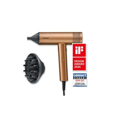 Фен для волосся Severin HT 0172 з іонізацією та функцією Anti-Frizz, 2000 Вт, 3 режими температури та потужності, холодний обдув, з концентратором та дифузором, S-Style, бронзовий/чорний