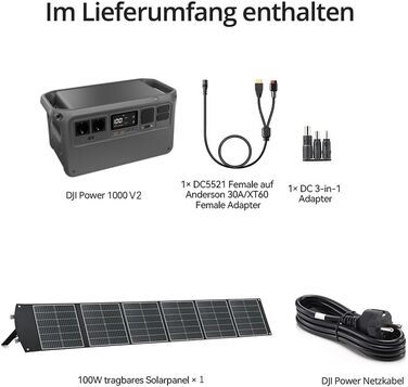 Портативна сонячна електростанція DJI Power 1000 V2 потужністю 1024 Втгод, 2600 Вт з 1 складною сонячною панеллю 100 Вт, електрогенератор для кемпінгу/дому/кемперів. MPPT продається окремо. Power 1000V2 сонячна панель 100 Вт