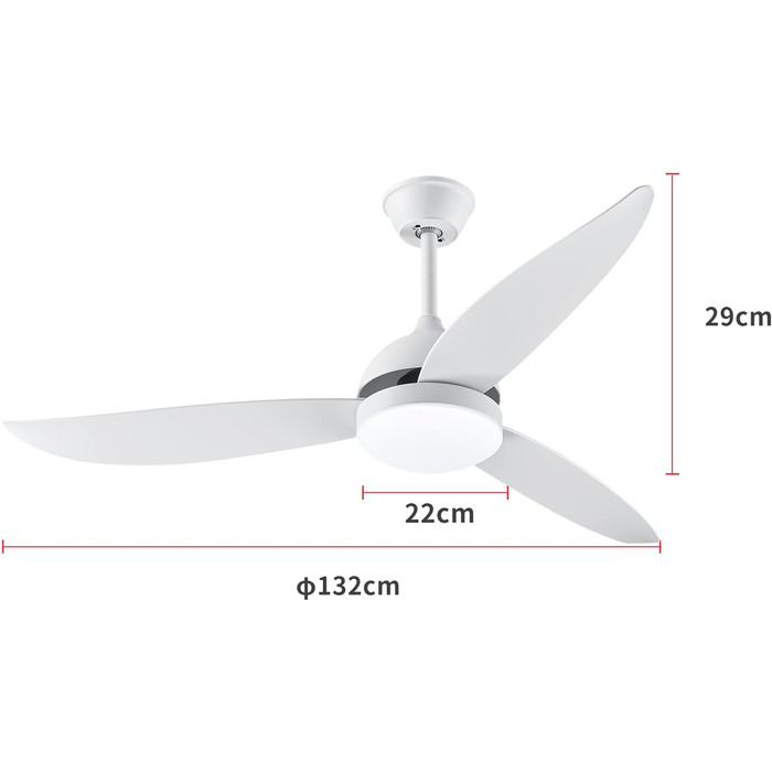 Стельовий вентилятор XUANYU 132 см/52 з реверсивним освітленням, з двигуном постійного струму та дистанційним керуванням, затемнений, тихий, із вентилятором для спальні, вітальні (3 лопаті Bianco)