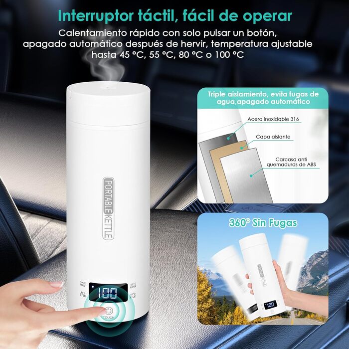 Дорожній чайник Dreamhigh, міні-чайник 450 мл, невеликий чайник з нержавіючої сталі 96 Вт, автомобільний чайник, автоматичне вимкн