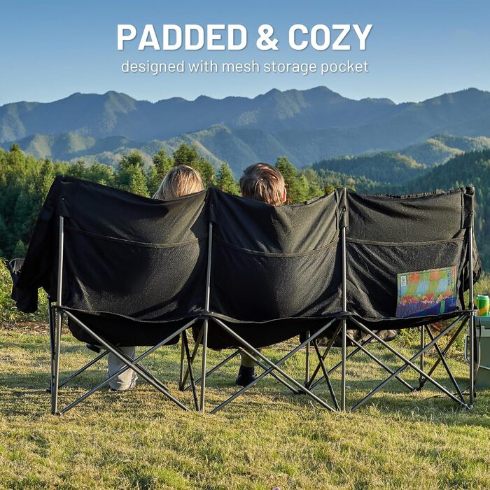 Складаний кемпінговий стілець TIMBER RIDGE для 2 осіб, велика ширина 160 см, диван XXL для кемпінгу, вантажопідйомність 320 кг, складний стілець для 2-місного кемпінгу з великими боковими кишенями, висока спинка для саду на свіжому повітрі, балкон, викори