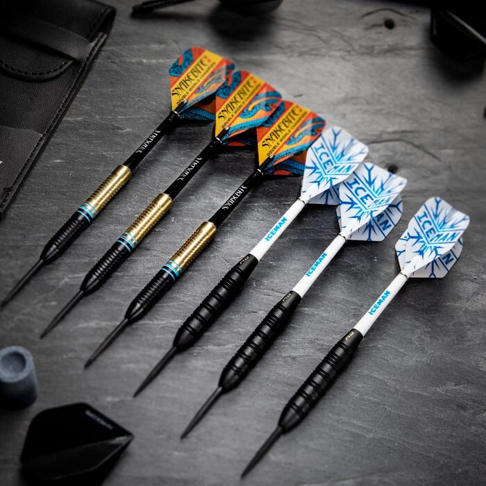 Набір дротиків RED DRAGON Peter Wright Snakebit проти Gerwyn Price Iceman DWC зі сталевим наконечником, виготовлений з латуні, з льотками та древками