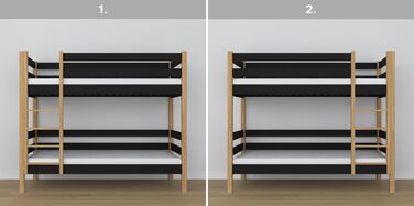 Двоярусне ліжко, дитяче ліжко 120х190 см, для 2 дітей, 2 сторони для складання драбини, 2 окремих спальних місця, закруглені краї,