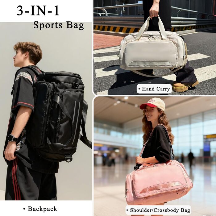 Спортивна сумка для жінок та чоловіків, дорожня сумка, спортивна сумка SUNYBLIS 40 л з відділенням для взуття, відділенням для вологи, водонепроникний спортивний рюкзак, тренувальна сумка з рюкзаком, сумка для вихідних, ручна поклажа, дорожня спортивна су