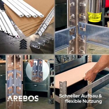 Комплект міцних полиць Arebos з 2 предметів 180 x 90 x 40 см Вантажопідйомність 875 кг Товщина 0,63 мм 5 регульованих полиць з МДФ Полиця для зберігання, полиця для підвалу, полиця без болтів, полиця для майстерні Оцинковане срібло