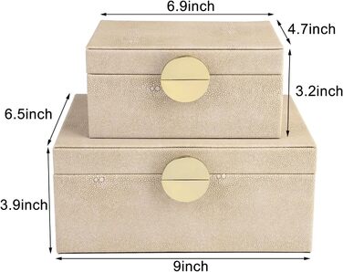 Шкатулки для коштовностей HofferRuffer зі штучної шкіри, декоративні шкатулки для зберігання аксесуарів, органайзер із золотистою фурнітурою, класична веганська шкіра, набір з 2 шт. (світло-сірий)