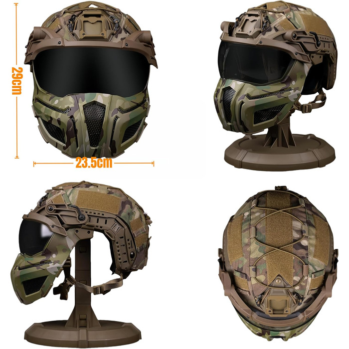 Тактичний швидкий шолом повного покриття шоломи зі сталевою сіткою маска/окуляри полювання косплей захисне спорядження зелений