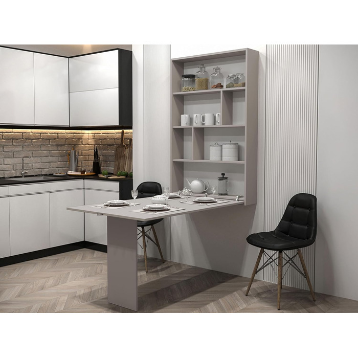 Настінний стіл Mirjan24 Albi, настінний розкладний стіл з 2 полицями, V-подібний стіл, обідній стіл, ідеально підходить для їдальні, кухні, розкладний стіл, барний стіл (Кашемір)