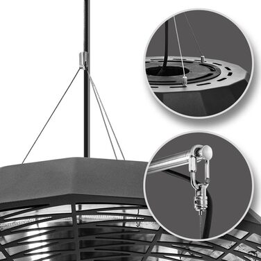 Інфрачервоний стельовий обігрівач TROTEC IR 2010 SC 2000 Вт, круговий обігрів 360, світлодіодне освітлення, захист від атмосферних впливів IP45, пульт дистанційного керування, алюмінієвий корпус, для патіо та ресторанів, 2000 Вт, чорний