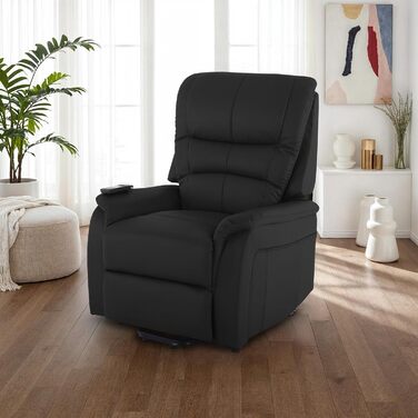 Крісло під телевізор MACOShopde від MACO Mbel Raburg з функцією підйому та відкидання, електрично регульоване з 2 двигунами та дистанційним керуванням, пружинна основа з кишеньковим механізмом, елегантна штучна шкіра Jan Black Чорна штучна шкіра