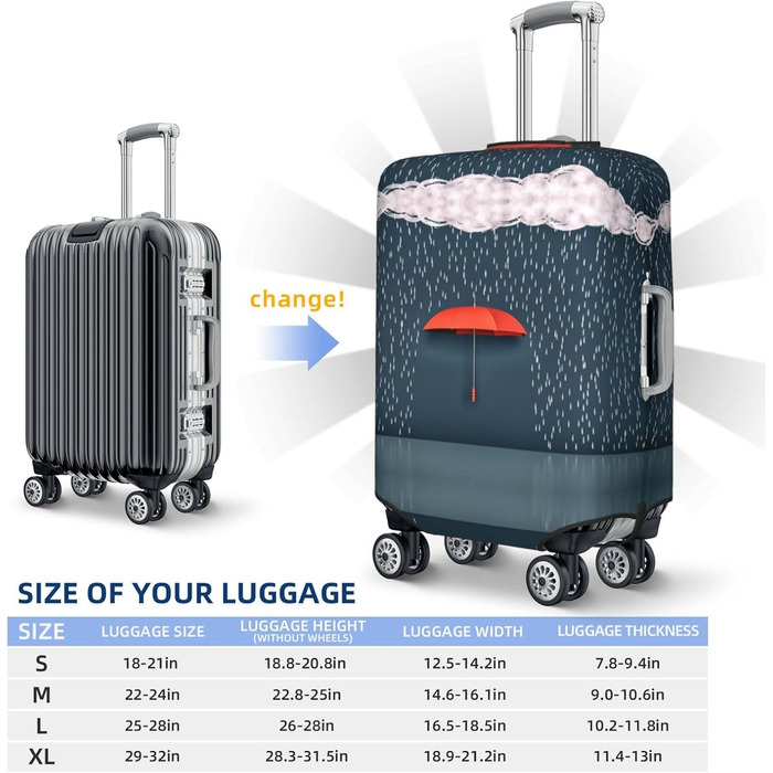 Чохол для валізи BAFAFA з принтом червоних парасольок, еластичний захист від подряпин та пилу, чорний, розмір 90