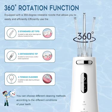 Бездротовий іригатор для порожнини рота, портативний електричний очищувач зубів, переможець тесту іригатора для 4 режимів і 6 насадок, резервуар для води 300 мл Очищувач порожнини рота для догляду та чищення порожнини рота IPX7 Водонепроникний електричний
