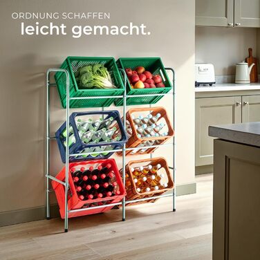 Стійка для ящиків для напоїв tectake, міцна окремостояча полиця, стійка для ящиків, полиця для коробок, стійка для ящиків для напоїв, для кухні, полиця для підвалу, полиця для зберігання, вантажопідйомність на ящик 40 кг (на 6 ящиків) 401728