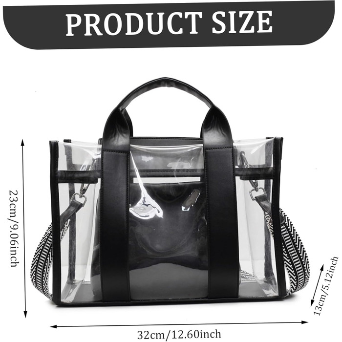 Прозора сумка-шопер з внутрішньою кишенею на блискавці, містка жіноча сумка з ручками та знімним ременем, ідеальна для спортивних заходів та концертів