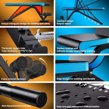 Регульована багатофункціональна лава для важкої атлетики з кутом на 90 градусів, похила лава, плоска лава, лава з нахилом для присідань, вправ на біцепс та тренажера для спини, підтримка ніг, вправи для живота, чорна
