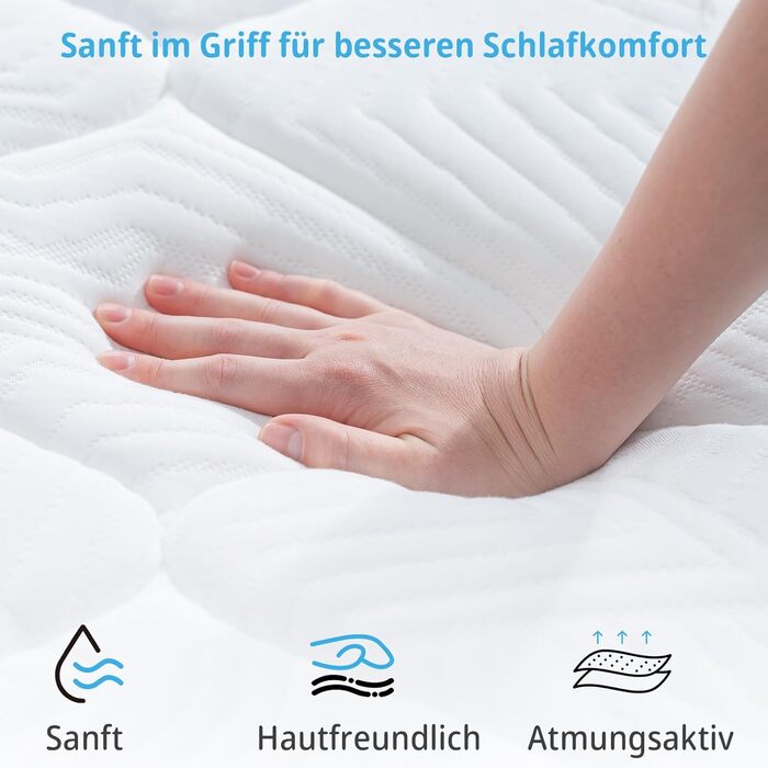 Матрац 180x200 см, 10 шарів, пружинний блок кишенькової конструкції, рівні жорсткості H3 та H4, висота 25 см, 7-зонний матрац 180x200x25 см