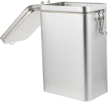 Білий бляшаний контейнер для зберігання кави з ретро-дизайном, герметичний контейнер для кавових зерен та меленої кави, квадратний контейнер для зберігання для кухні та дому, сріблястий, 7,5 x 4,7 x 3,1 дюйма