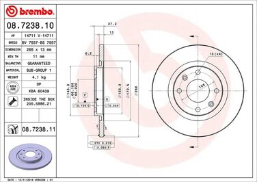 Гальмівні диски Brembo 08.7238.11, комплект 2 шт.