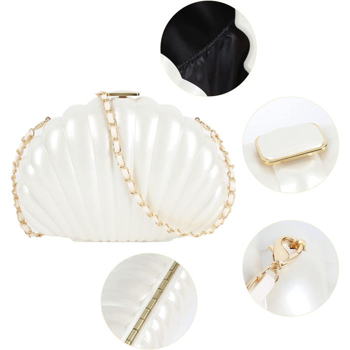 Жіноча вечірня сумочка-клатч з блискітками та оболонкою, блискуча сумочка зі стразами та ланцюжком для весілля, білий 07048