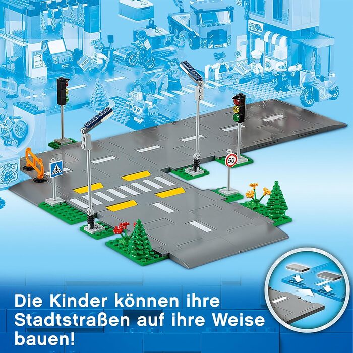 Вуличний перехрестя зі світлофорами, набір для будівництва з цеглинок, що світяться в темряві, 60304, одинарний