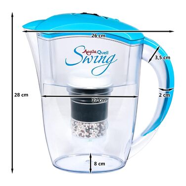 Фільтр для води AcalaQuell Swing світло-блакитний Фільтр для води з активованим вугіллям Найвища продуктивність фільтра - багатошаровий Без BPA та BPB ReNaWa - Технологія Створює смачну, корисну воду
