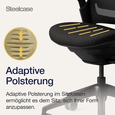 Ергономічне офісне крісло Steelcase серії 1 з поперековою опорою LiveBack та підлокітниками 4D, колір Onyx Black, колір Onyx Black без підголівника