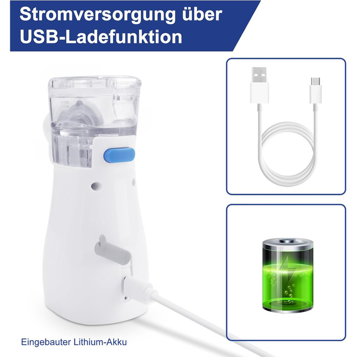 Інгалятор-небулайзер BellaHealth, портативний небулайзер для дітей та дорослих, набір інгаляторів з мундштуком та маскою, перезаряджається від USB (синій)