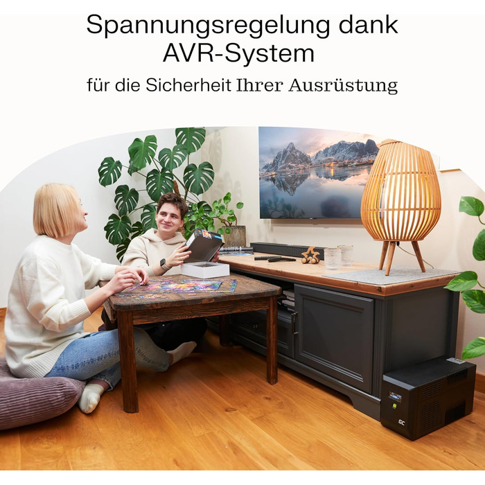 ДБЖ Greencell 1000VA 700W PowerProof з РК-дисплеєм ДБЖ чистої синусоїди, надійний захист живлення, захист від перенапруги, аварійне джерело живлення для побутової техніки, USB/RJ45, 4 шт. Schuko