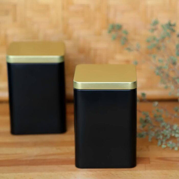 Елегантних квадратних герметичних металевих банок для зберігання/чаю, кожна з яких вміщує 240 г чаю, чорного та золотого 13 x 9 x 9 см (В, Ш, Г) також ідеально підходить як банки для спецій, 6