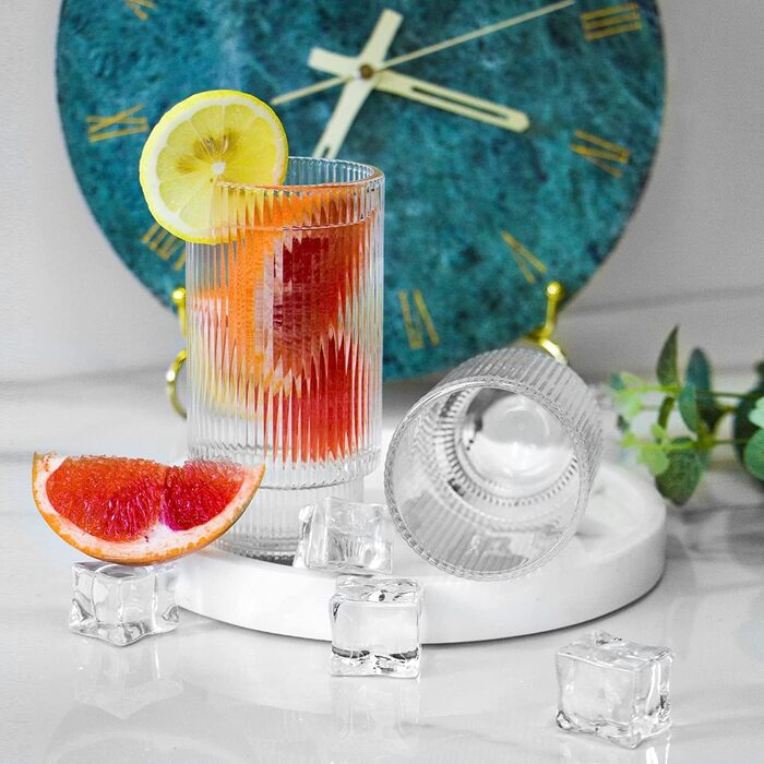 Набір рифлених келихів MUJUZE з соломинкою, 4 шт. окулярів з рифлом естетичний стек, набір окулярів Highball 310 мл, скляні чашки