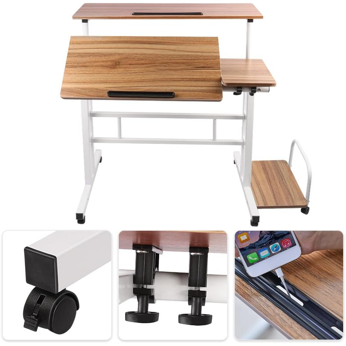 Комп&39ютерний стіл homewell, регульований, стіл для сидіння та стояння, з комп&39ютерною поверхнею, ПК, ігровий стіл, для навчання, гри, роботи, спальні, водонепроникний (80 22 x 60 x 67 115 см) дуб (з консольною поверхнею) L (80 22)*60*67-115 см