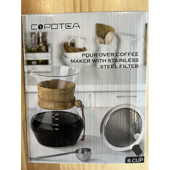 Кавоварка COPOTEA з двошаровим фільтром з нержавіючої сталі, кавник з фільтром Кавоварка-крапельниця, боросилікатне скло, графин для кави (800 мл) Сучасний