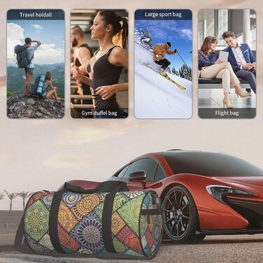 Спортивна сумка-мішок для подорожей та пляжу з мандала-принтом, чорна, універсальний розмір, дорожня сумка