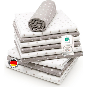 Набір з 10 муслінових серветок для відрижки розміром 80x80 см з бавовни - приємні для шкіри муслінові серветки з милими зірочками