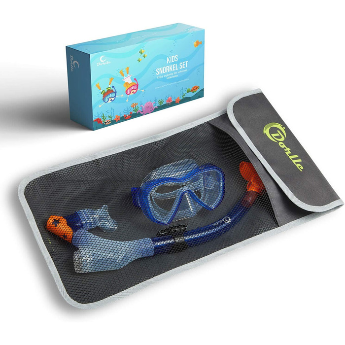 Дитячий набір для снорклінгу, набір для дайвінгу, маска для снорклінгу з 3-канальним преміум сухим снорклінгом та окулярами для дайвінгу з захистом від протікання та запотівання, професійний набір для снорклінгу для дітей, синього кольору