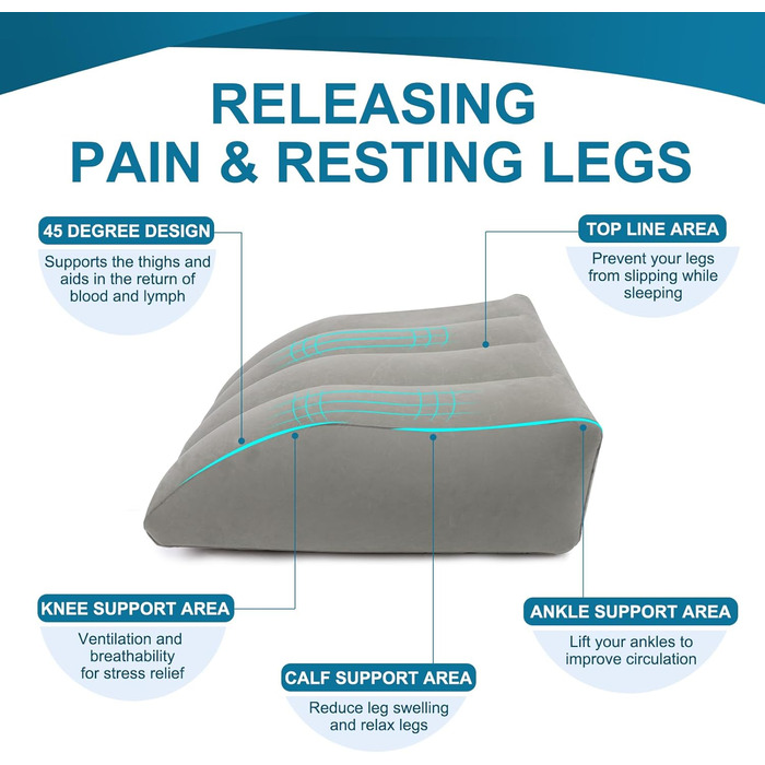 Надувна подушка для ніг, портативна клиноподібна подушка для ніг, клиноподібна подушка для ніг, покращує кровообіг та зменшує набряки, для сну, відпочинку та вагітності (сіра)