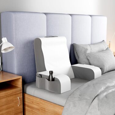 Подушка для читання Klbs Wedge, подушка для спинки ліжка, подушка з підлокітниками для телевізора, книг, ігор, для гуртожитку, спинка (сіра/біла, стандартна) стандартна сіра/біла