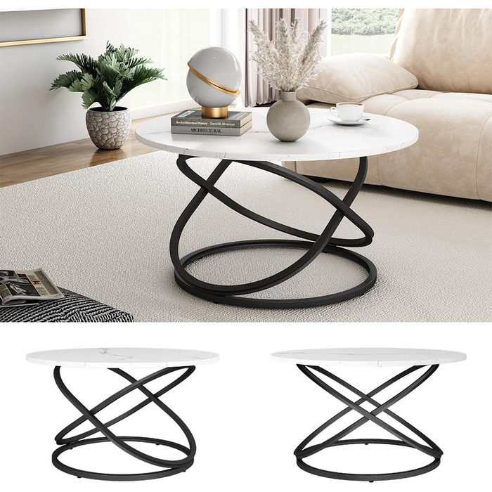 Журнальний столик Vicco Calgary, білий/чорний, 79,5 x 62 см з великою робочою поверхнею