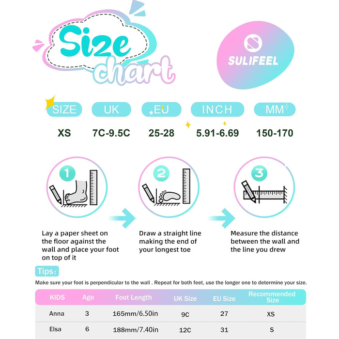 Регульовані роликові ковзани SULIFEEL для дітей, для дівчаток та хлопчиків, веселі світлодіодні колеса, триточкове балансування, підходить для початківців, катання на роликах у приміщенні, сині, розмір S (EU 29-32 / 180-200 мм)