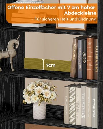 Книжкова полиця IRONCK, 6 ярусів, кутова полиця, висота 180 см, окремостояча дерев&39яна L-подібна відкрита полиця, полиця для зберігання речей для кабінету, офісу, вітальні, спальні (чорна)