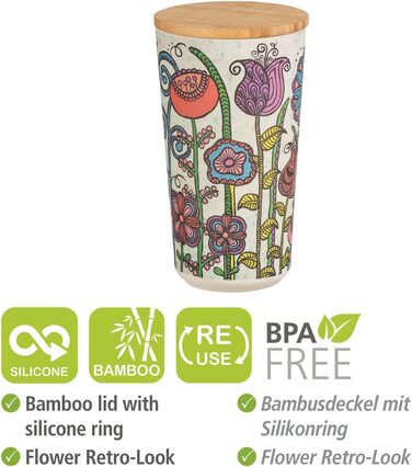 Контейнер для зберігання квітів WENKO, контейнер для зберігання продуктів у квітковій формі з кришкою з бамбука, герметичне зберігання продуктів на кухні, без BPA, місткість 0,95 літра, Ø 10,5 x 18,5 см, різнокольоровий