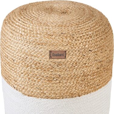 Пуф Beliani для дому, двоколірний джут, бежева бавовна, білий EPS, круглий, 46 см, Boho Dalama