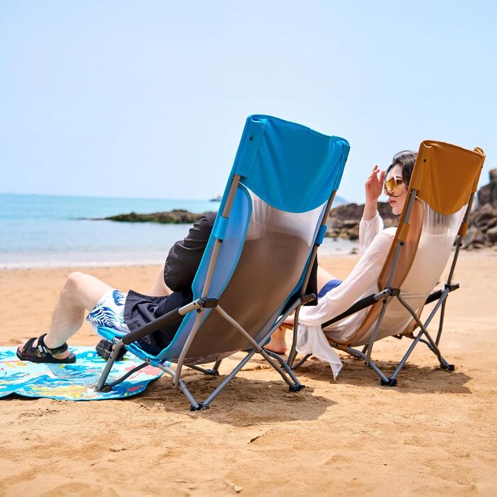 Пляжне крісло TIMBER RIDGE, складне, легке, кемпінгове крісло з високою спинкою, складне з низькими ніжками, спинка з дихаючої сітки, синє