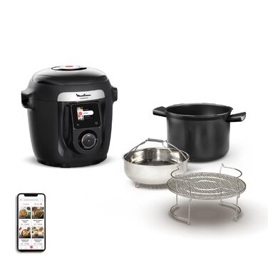 Мультиварка-скороварка Moulinex Cookeo Wi-Fi 10-в-1, 10 режимів приготування, покрокові інструкції, CE96G810, чорна